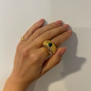 Statement Gold Green REEF RING, Size 7 $270